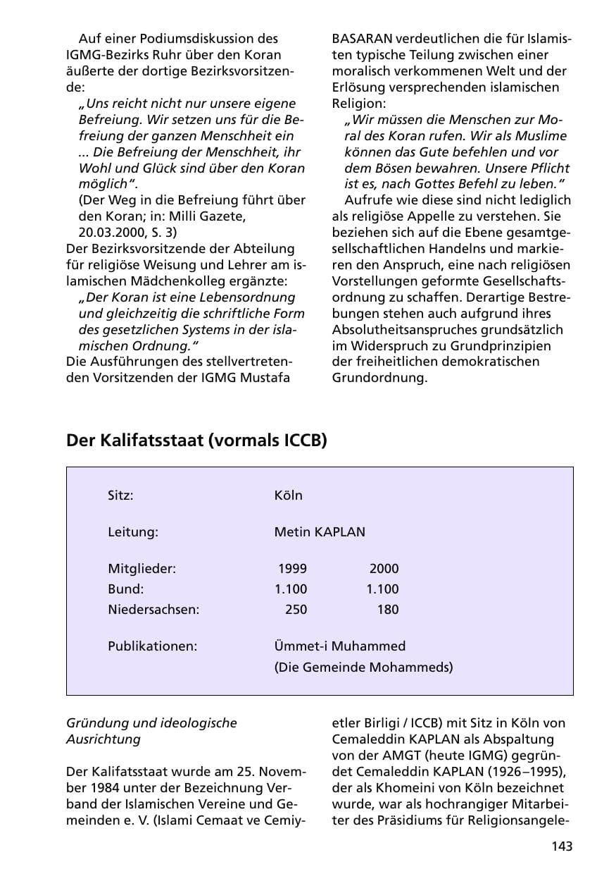 Seite 143 des Verfassungsschutzbericht 2000 Niedersachsen