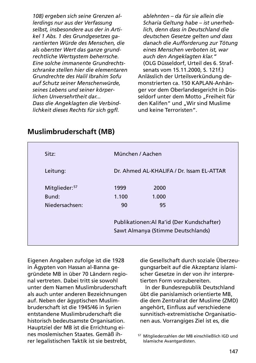 Seite 147 des Verfassungsschutzbericht 2000 Niedersachsen