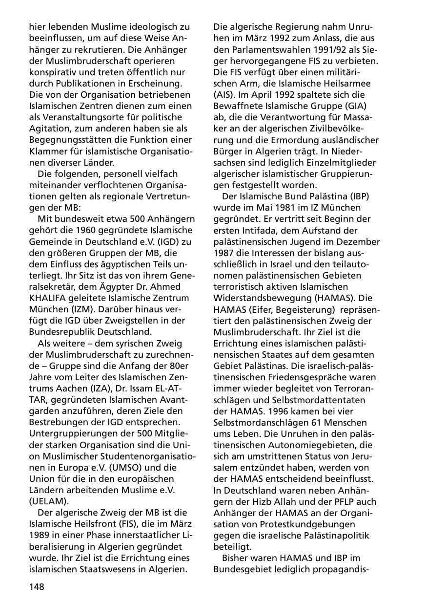 Seite 148 des Verfassungsschutzbericht 2000 Niedersachsen