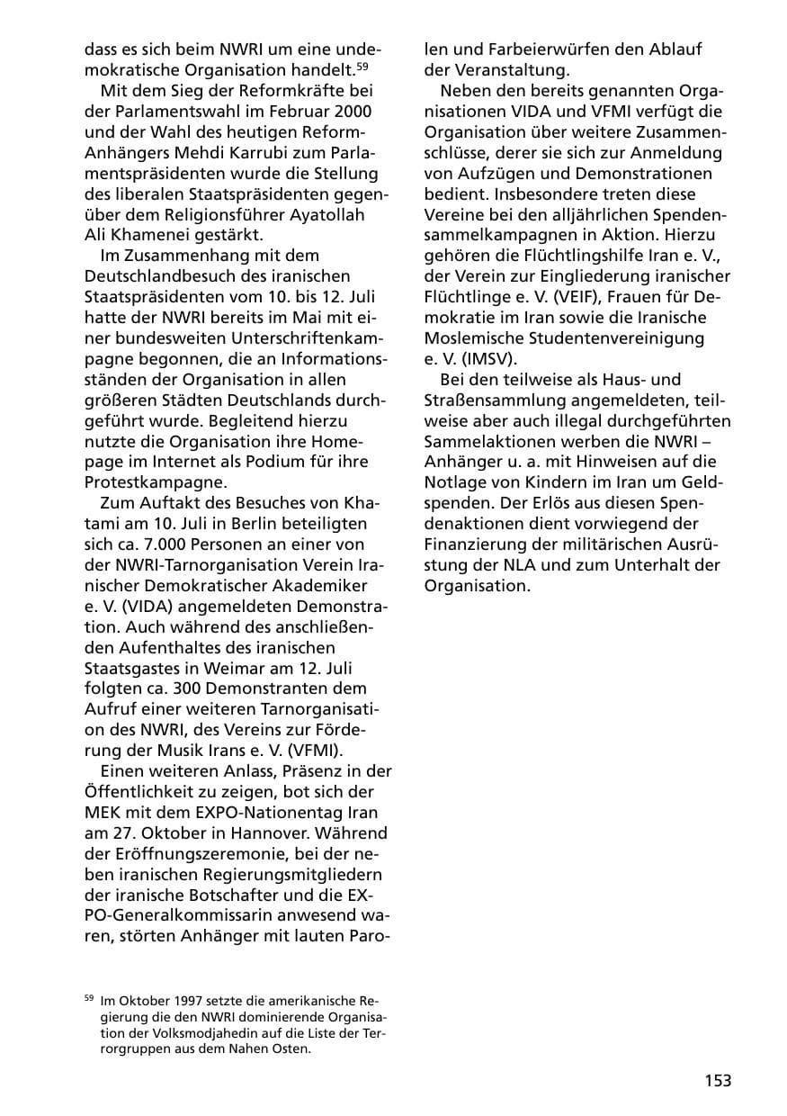 Seite 153 des Verfassungsschutzbericht 2000 Niedersachsen