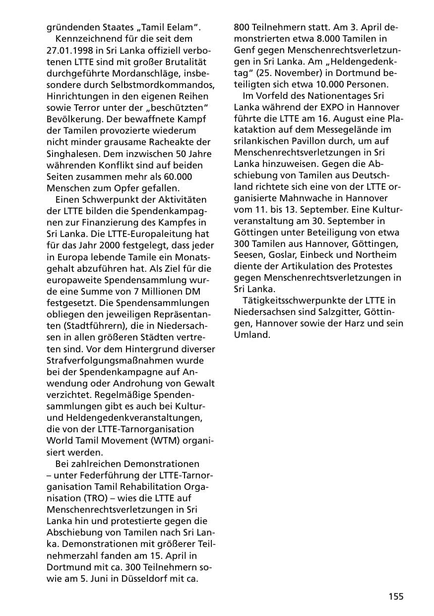 Seite 155 des Verfassungsschutzbericht 2000 Niedersachsen