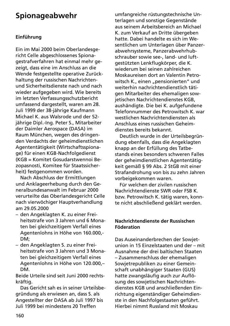 Seite 160 des Verfassungsschutzbericht 2000 Niedersachsen
