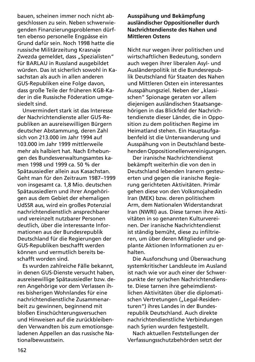 Seite 162 des Verfassungsschutzbericht 2000 Niedersachsen