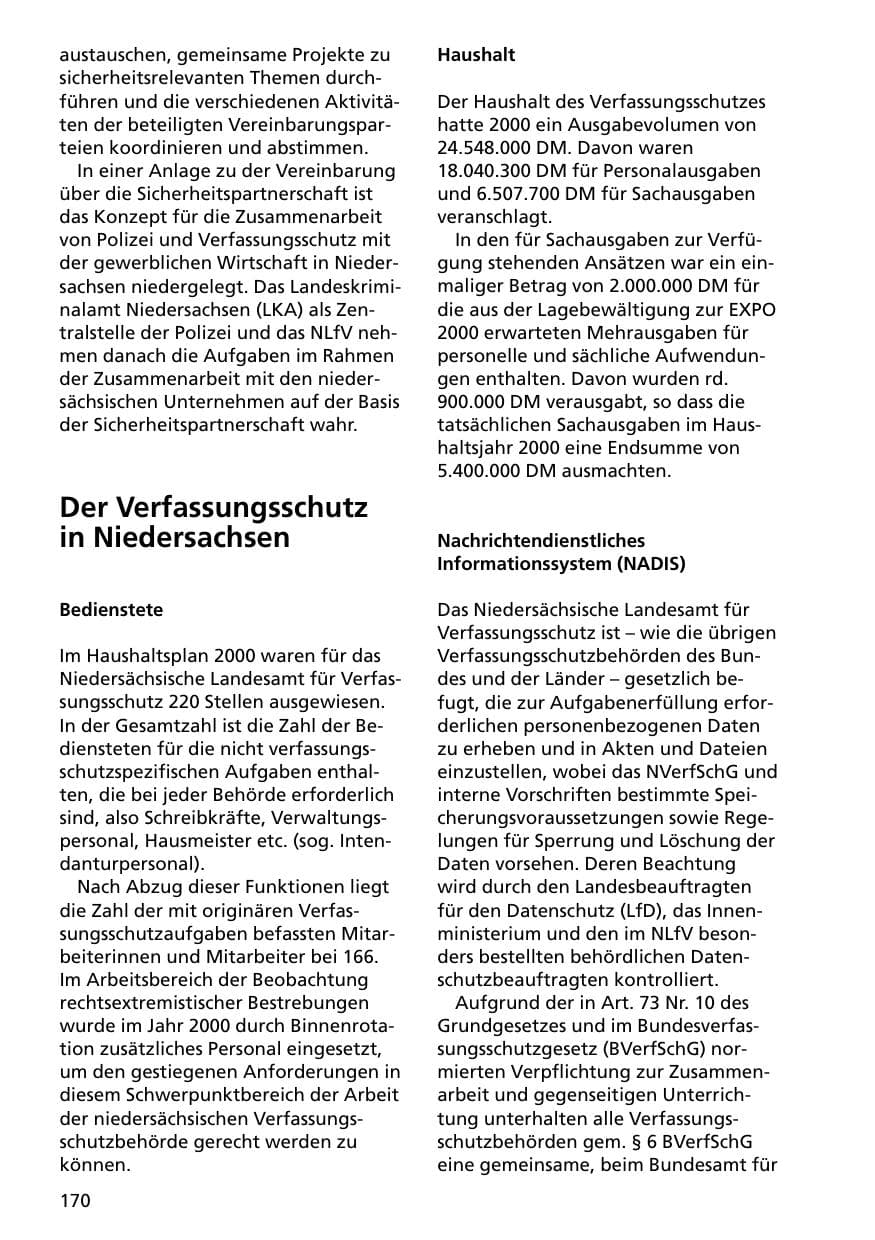 Seite 170 des Verfassungsschutzbericht 2000 Niedersachsen