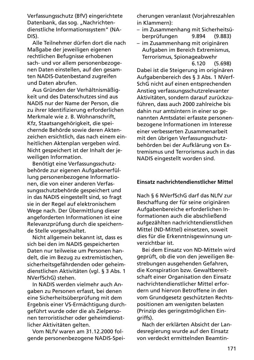 Seite 171 des Verfassungsschutzbericht 2000 Niedersachsen