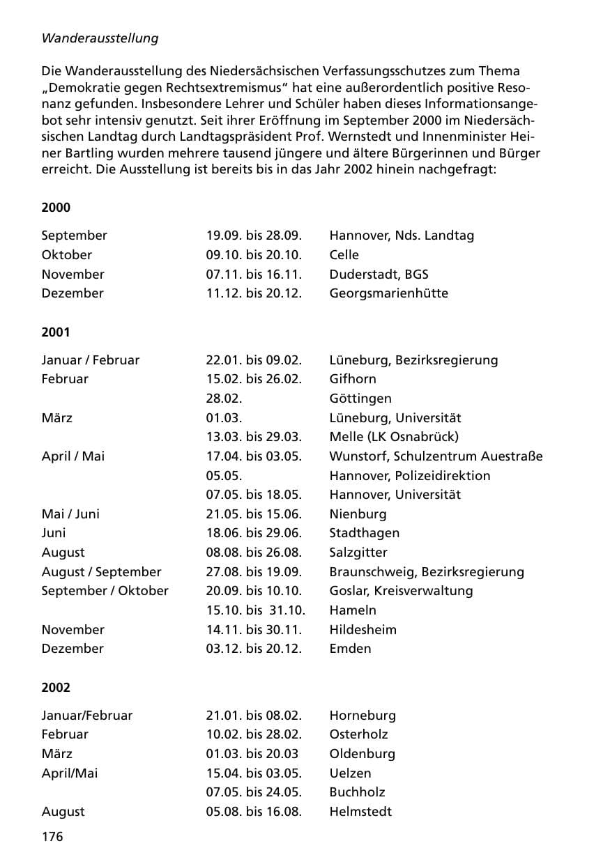 Seite 176 des Verfassungsschutzbericht 2000 Niedersachsen