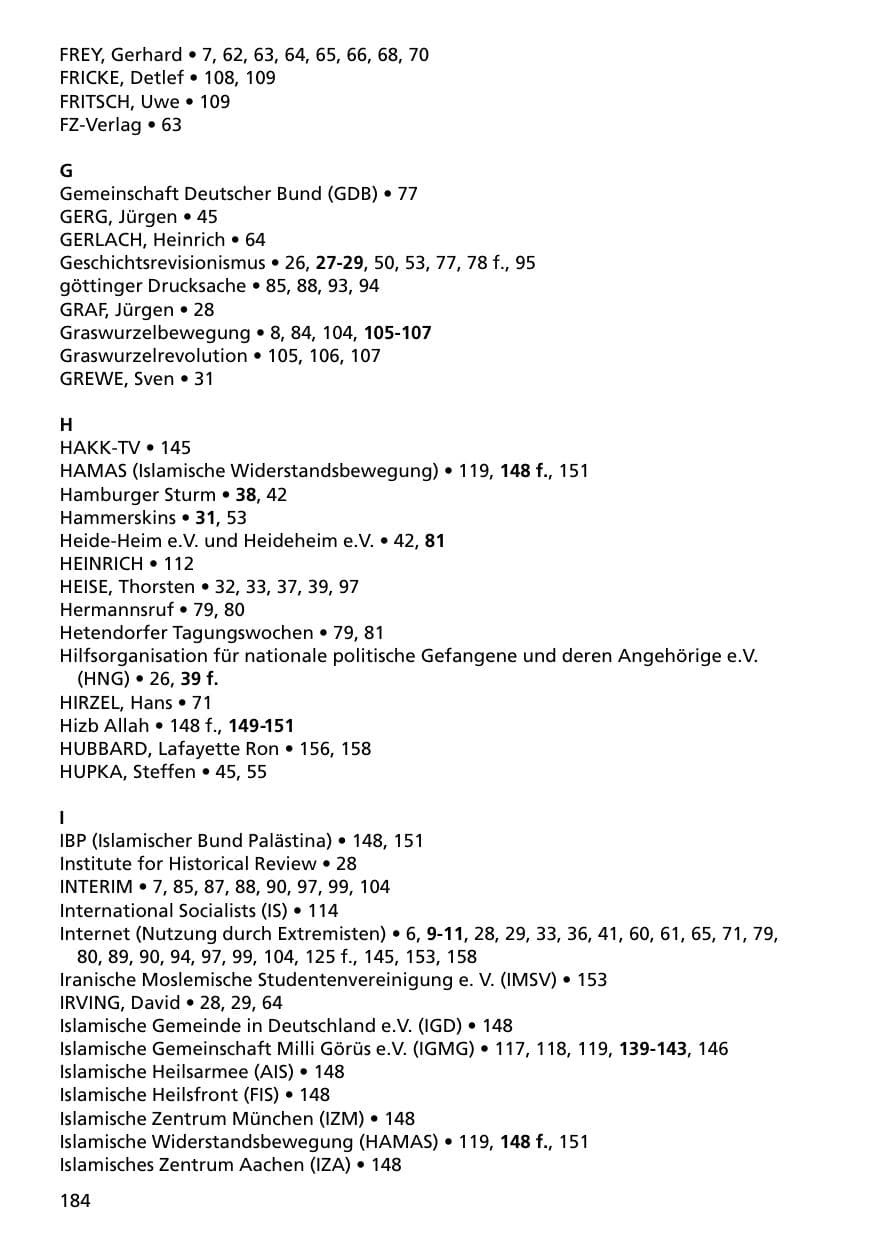Seite 184 des Verfassungsschutzbericht 2000 Niedersachsen