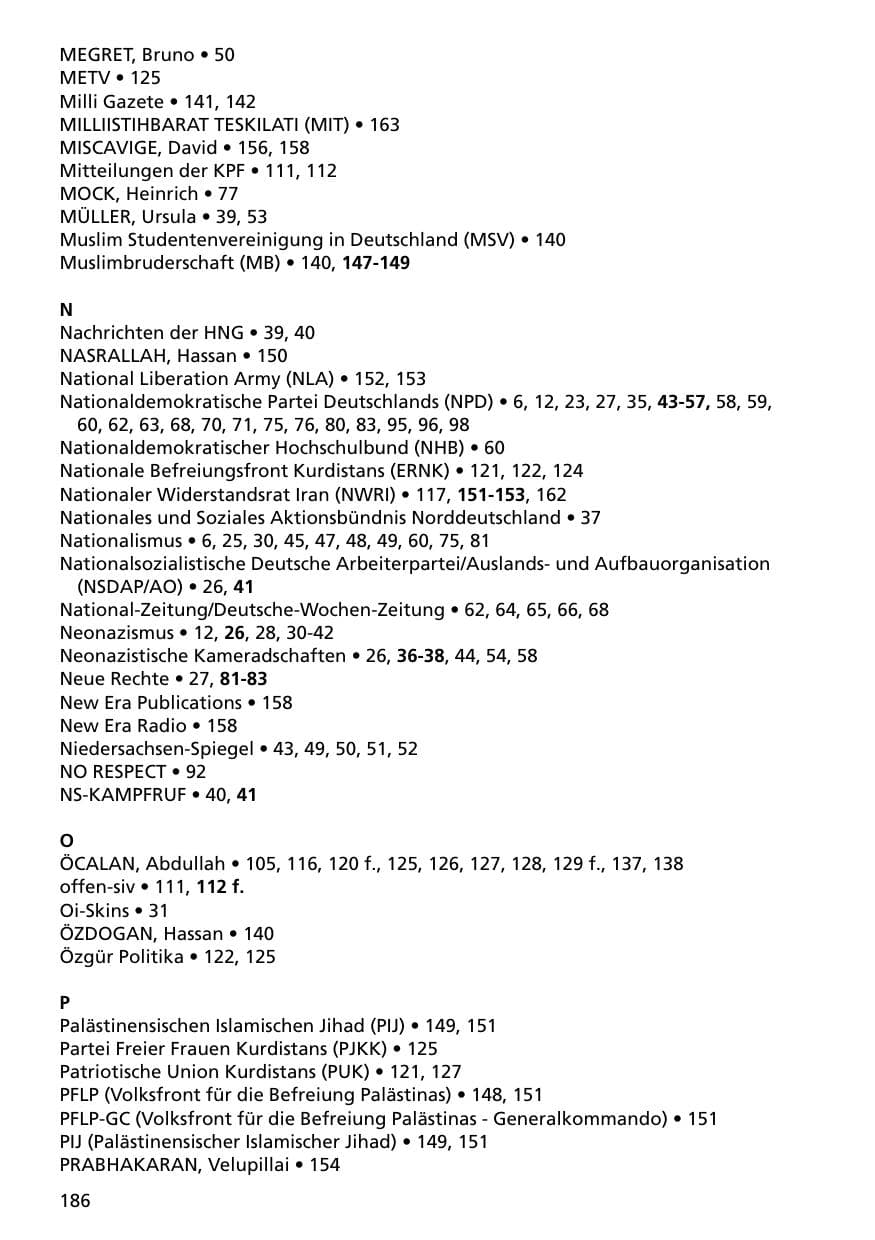 Seite 186 des Verfassungsschutzbericht 2000 Niedersachsen