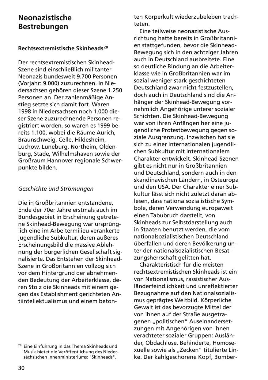 Seite 30 des Verfassungsschutzbericht 2000 Niedersachsen