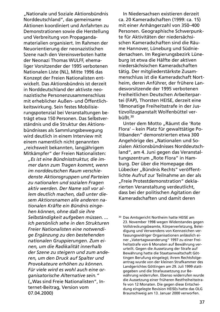 Seite 37 des Verfassungsschutzbericht 2000 Niedersachsen