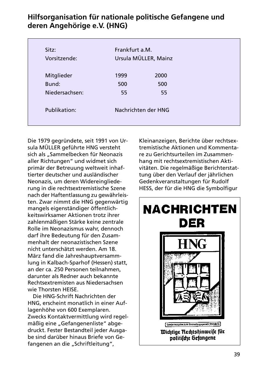 Seite 39 des Verfassungsschutzbericht 2000 Niedersachsen