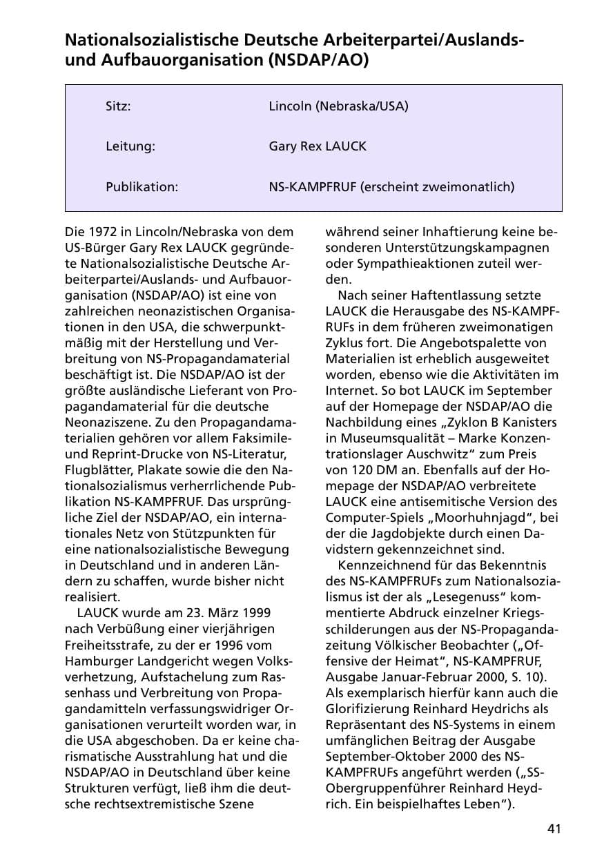 Seite 41 des Verfassungsschutzbericht 2000 Niedersachsen