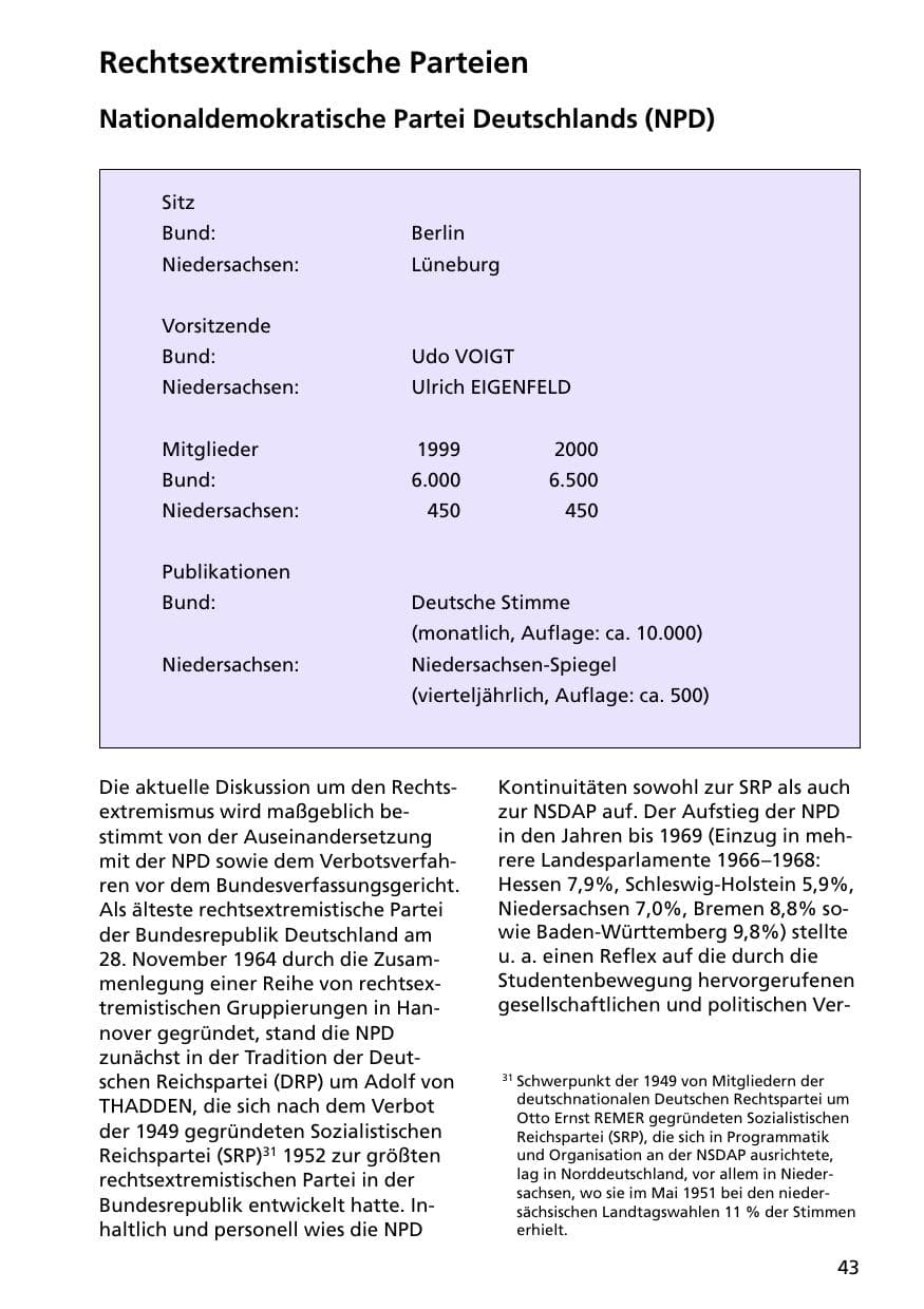 Seite 43 des Verfassungsschutzbericht 2000 Niedersachsen