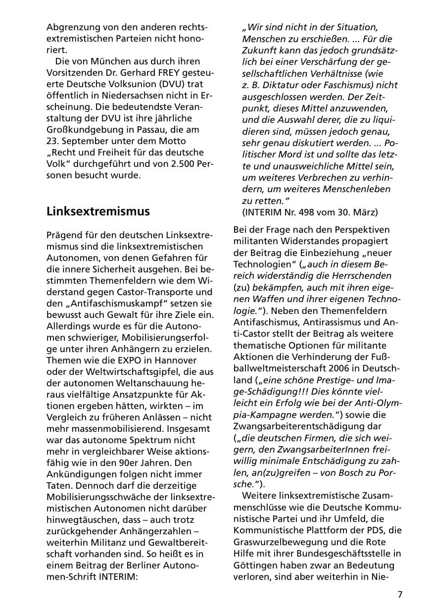 Seite 7 des Verfassungsschutzbericht 2000 Niedersachsen