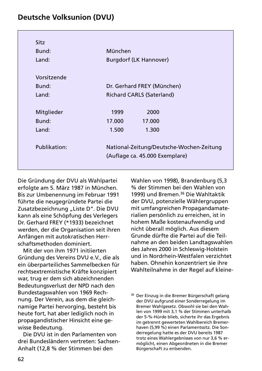 Seite 62 des Verfassungsschutzbericht 2000 Niedersachsen