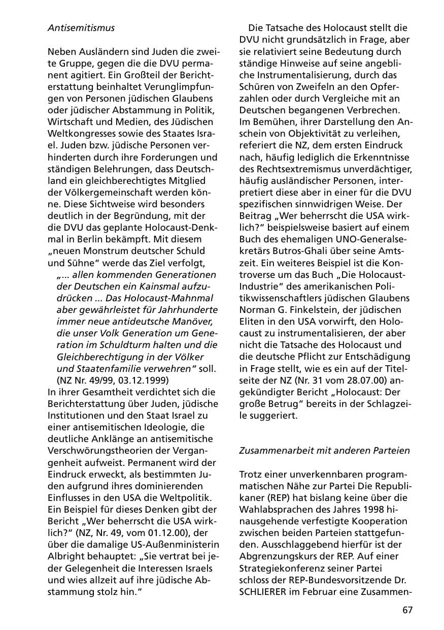 Seite 67 des Verfassungsschutzbericht 2000 Niedersachsen