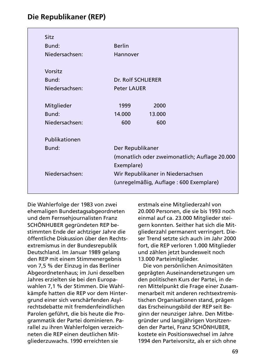 Seite 69 des Verfassungsschutzbericht 2000 Niedersachsen