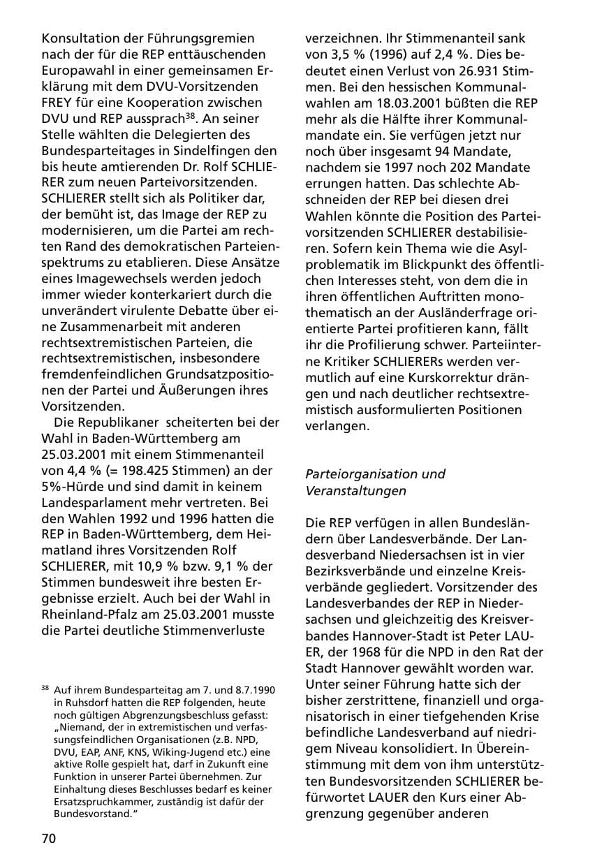 Seite 70 des Verfassungsschutzbericht 2000 Niedersachsen