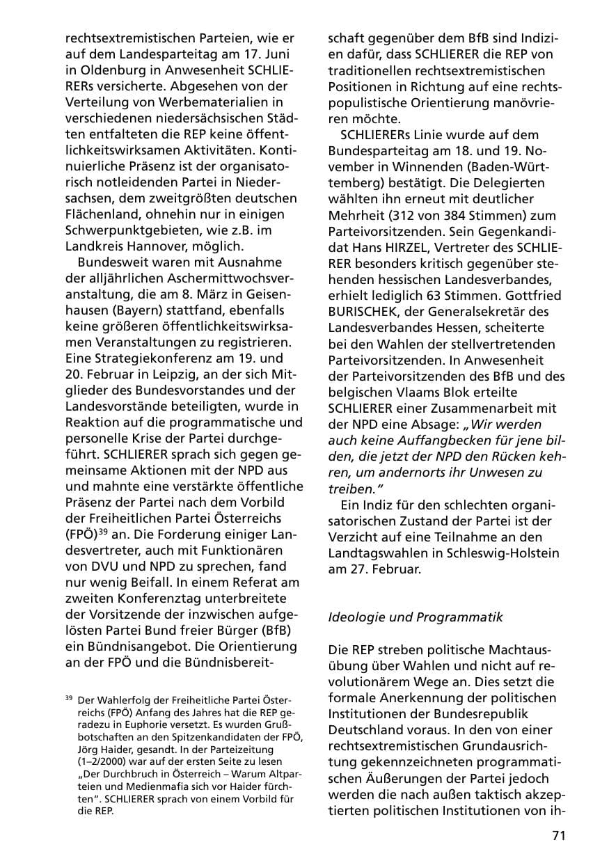 Seite 71 des Verfassungsschutzbericht 2000 Niedersachsen