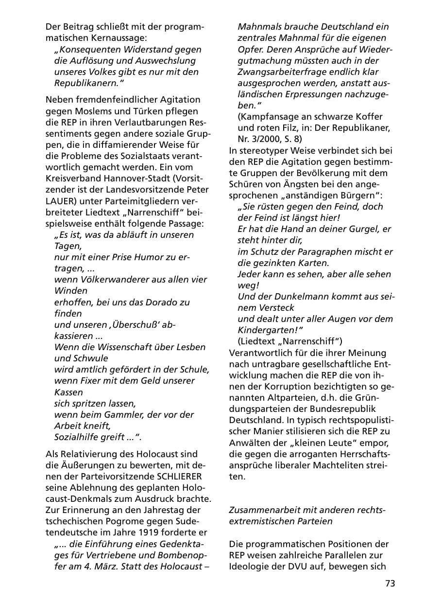 Seite 73 des Verfassungsschutzbericht 2000 Niedersachsen