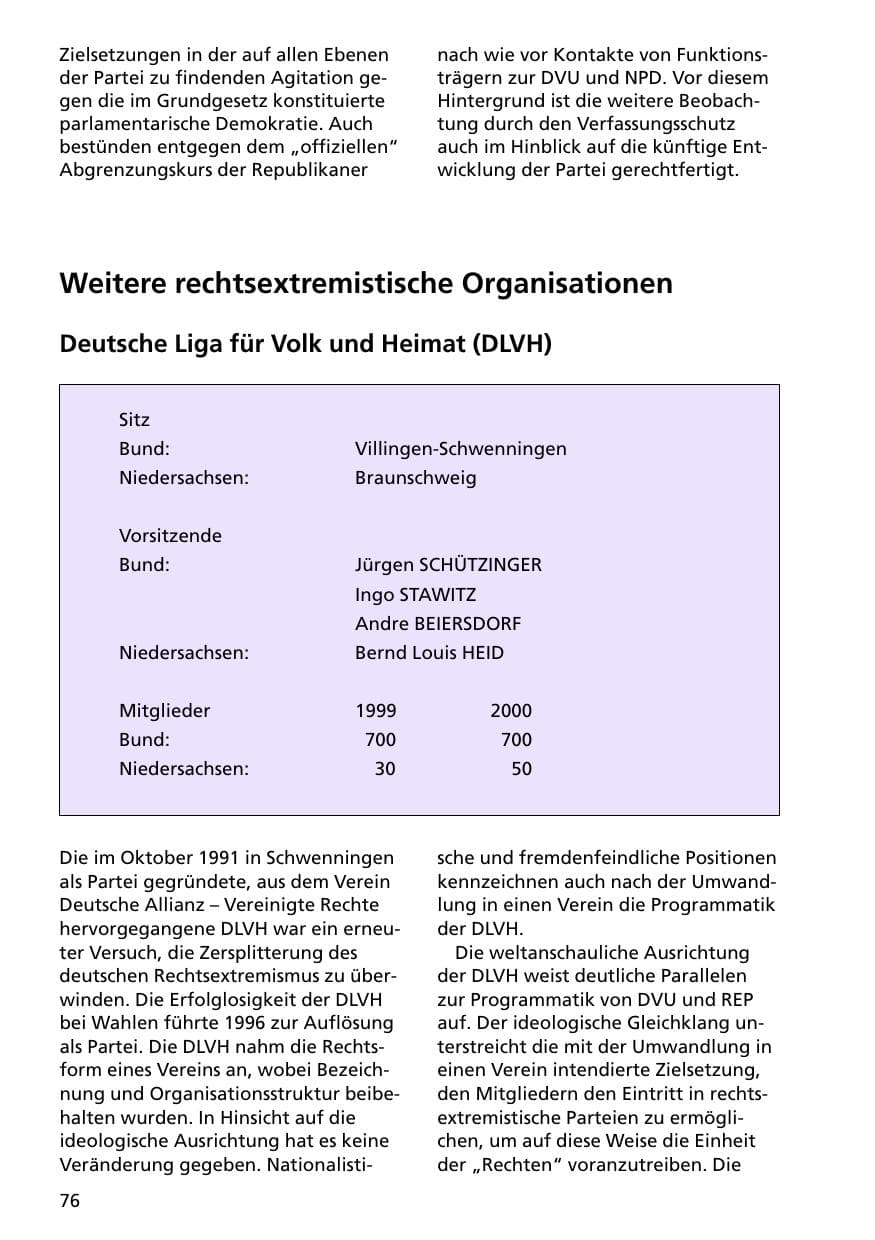 Seite 76 des Verfassungsschutzbericht 2000 Niedersachsen