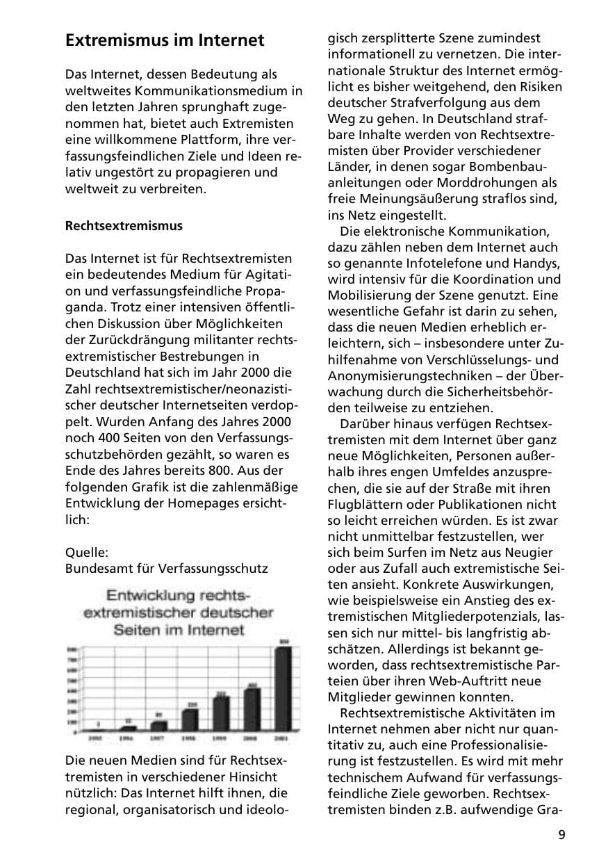 Seite 9 des Verfassungsschutzbericht 2000 Niedersachsen