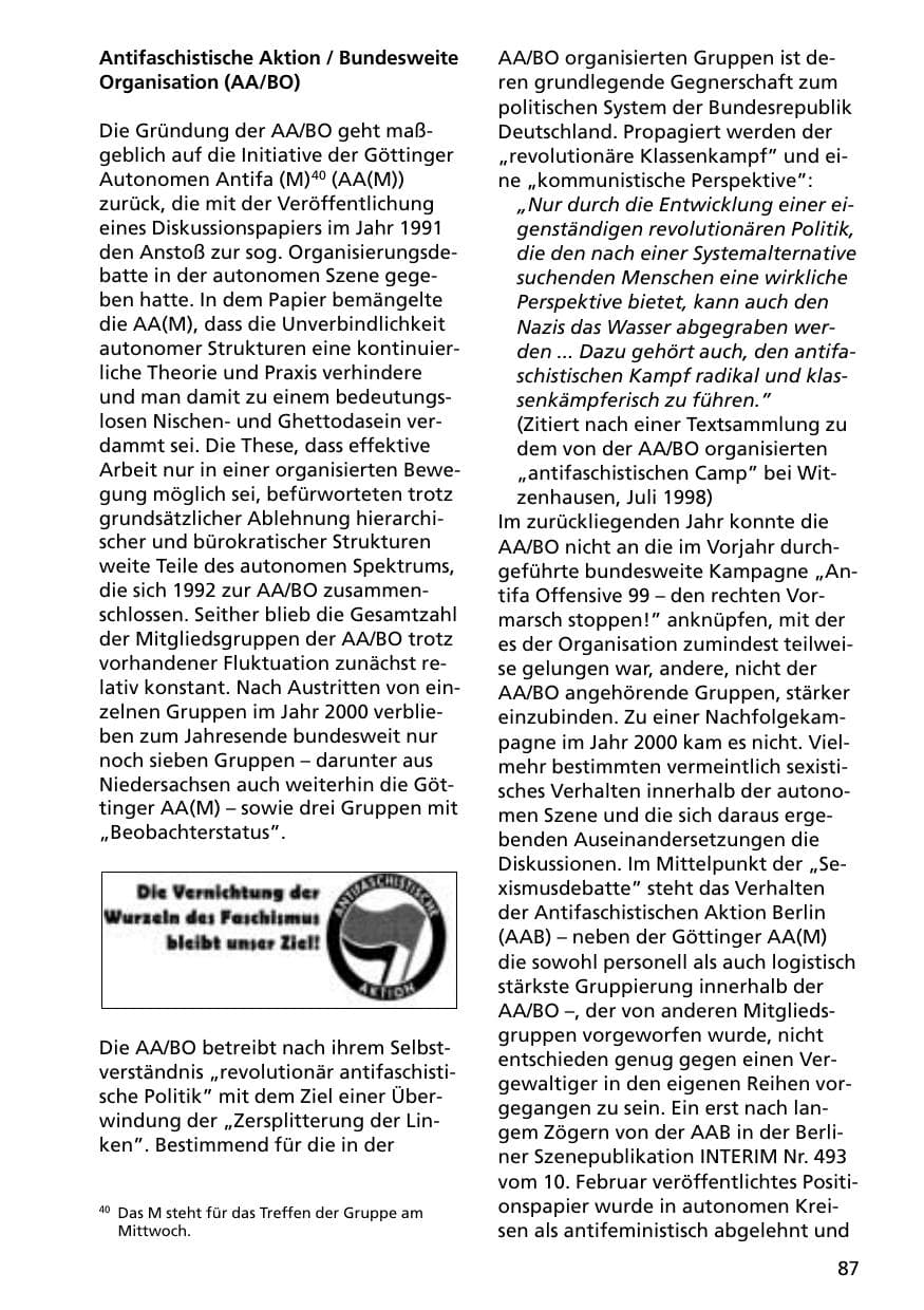 Seite 87 des Verfassungsschutzbericht 2000 Niedersachsen