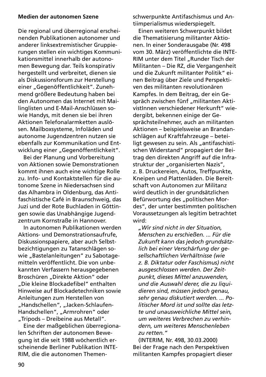 Seite 90 des Verfassungsschutzbericht 2000 Niedersachsen