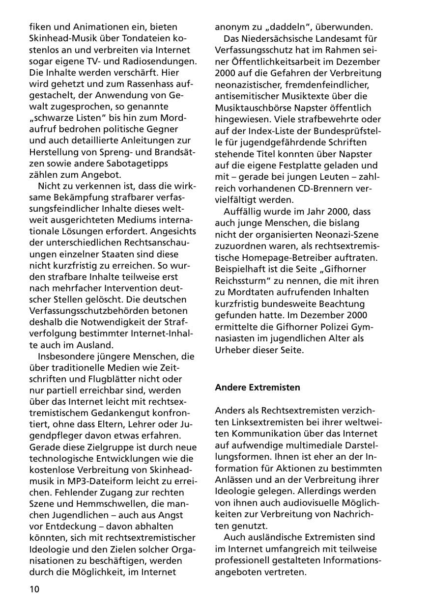 Seite 10 des Verfassungsschutzbericht 2000 Niedersachsen