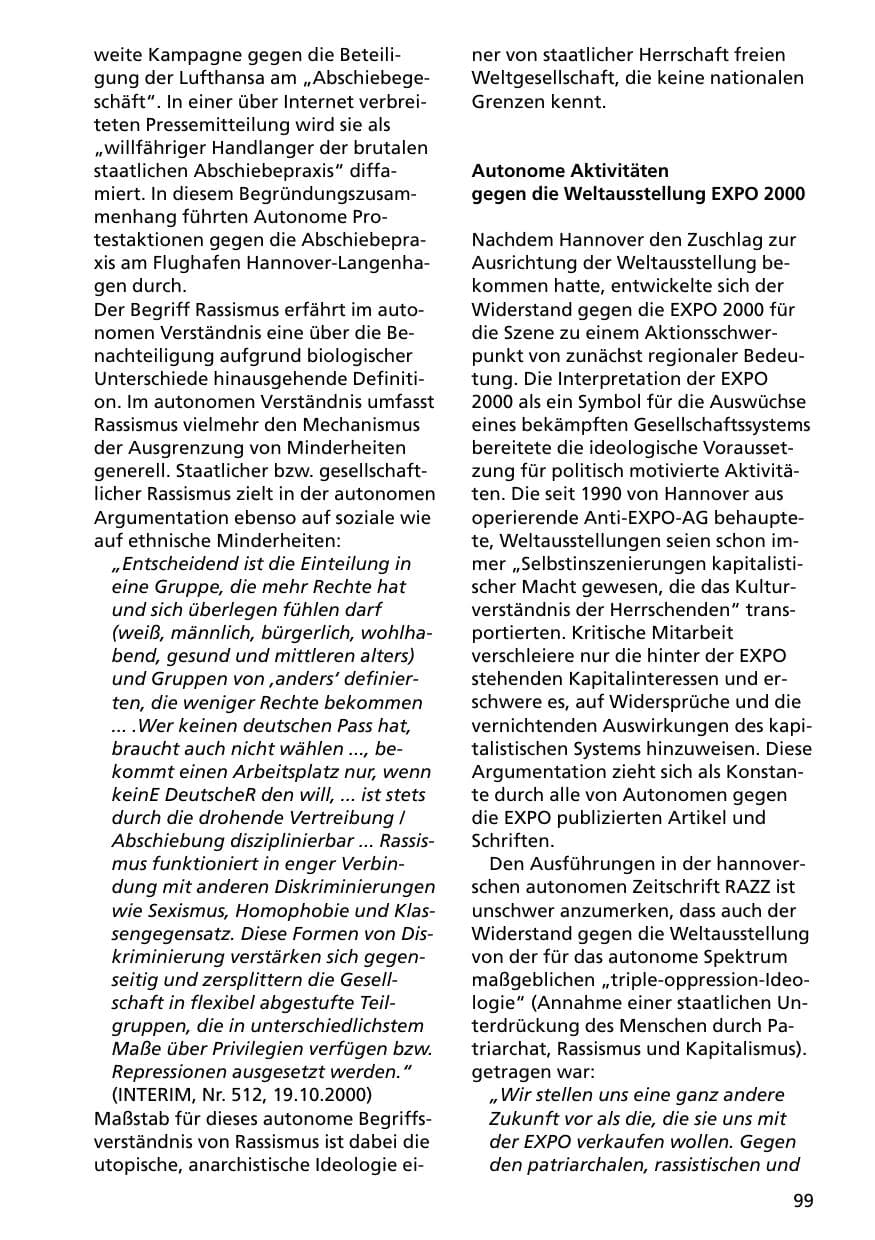 Seite 99 des Verfassungsschutzbericht 2000 Niedersachsen