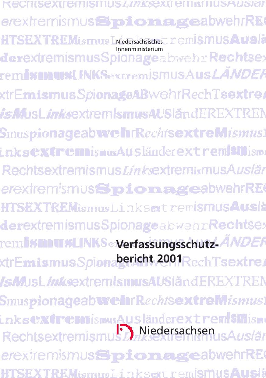 Seite 1 des Verfassungsschutzbericht 2001 Niedersachsen