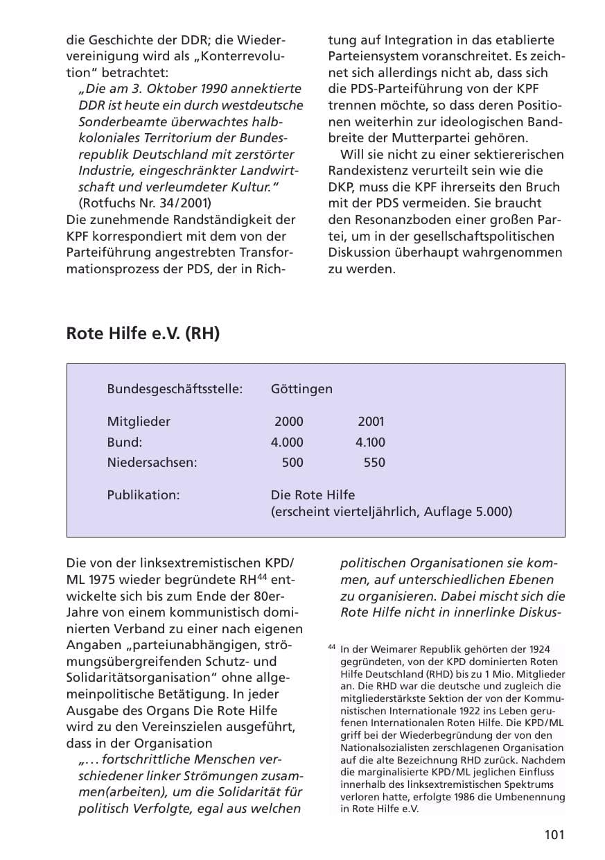 Seite 102 des Verfassungsschutzbericht 2001 Niedersachsen