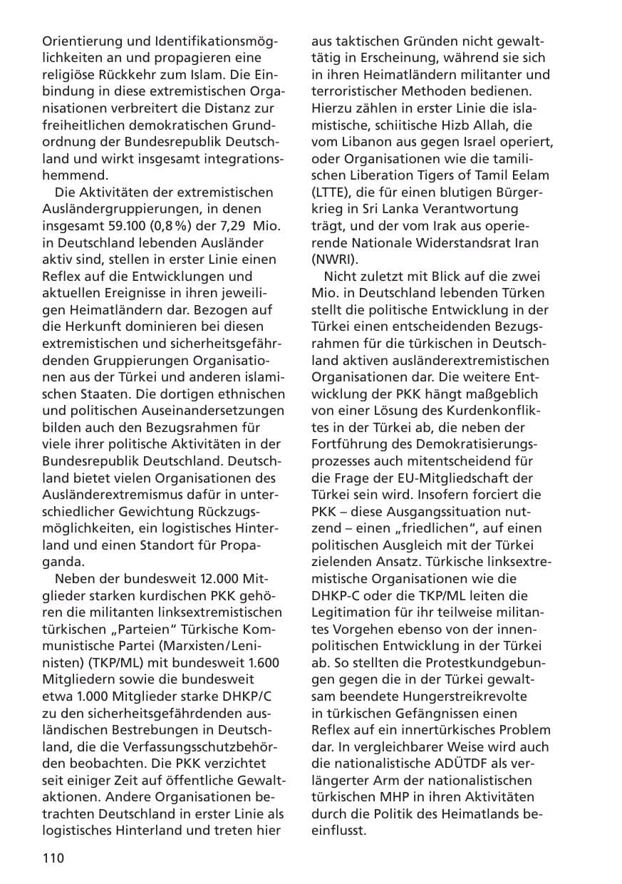 Seite 111 des Verfassungsschutzbericht 2001 Niedersachsen