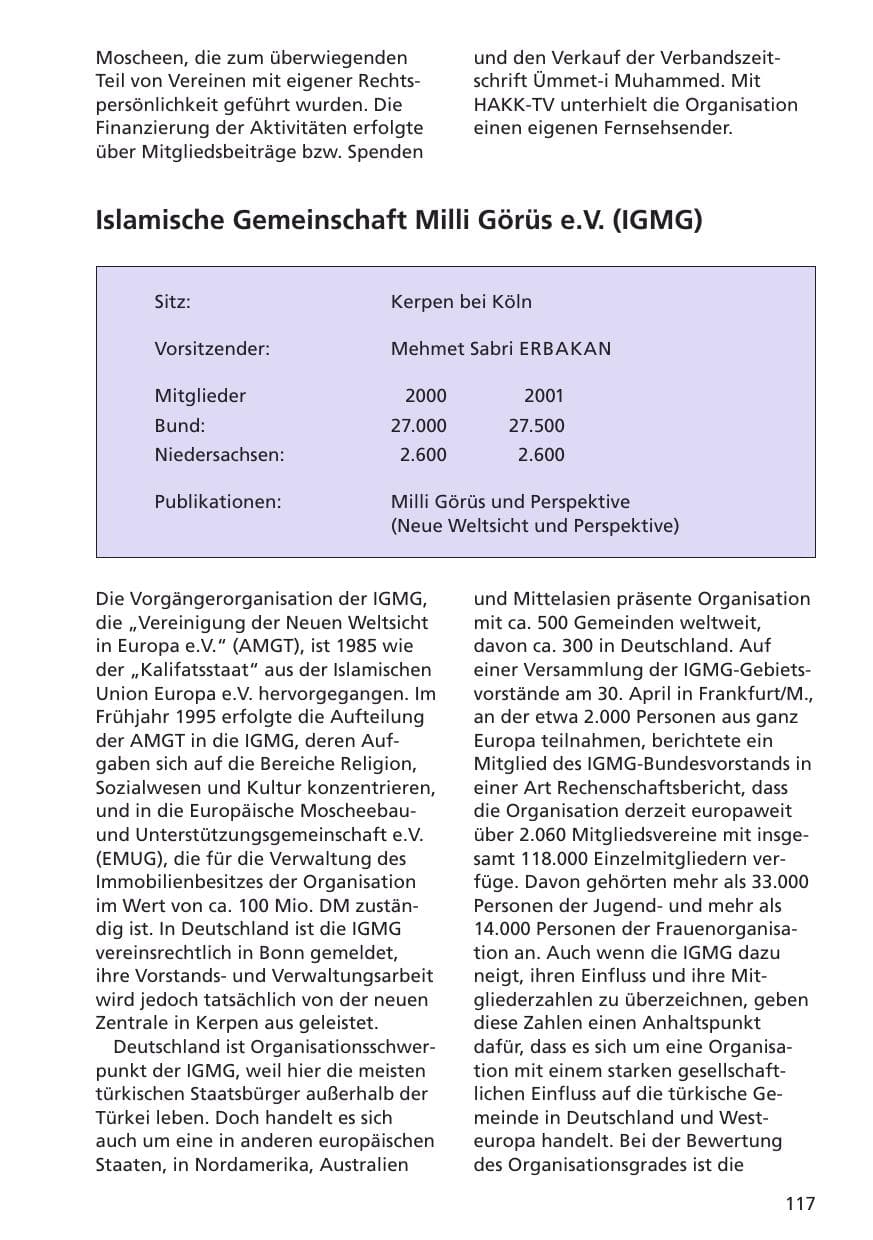 Seite 118 des Verfassungsschutzbericht 2001 Niedersachsen