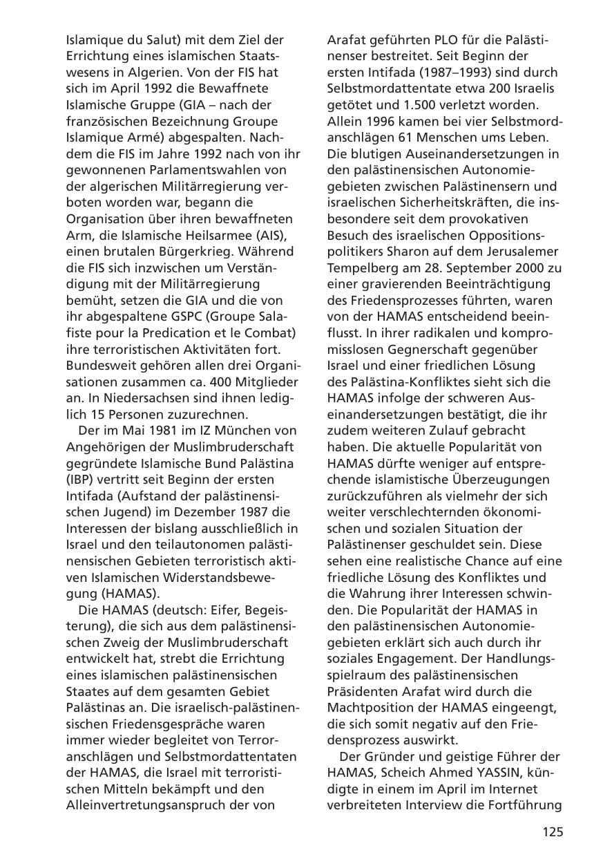 Seite 126 des Verfassungsschutzbericht 2001 Niedersachsen