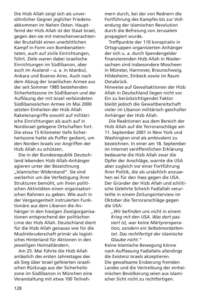 Seite 129 des Verfassungsschutzbericht 2001 Niedersachsen