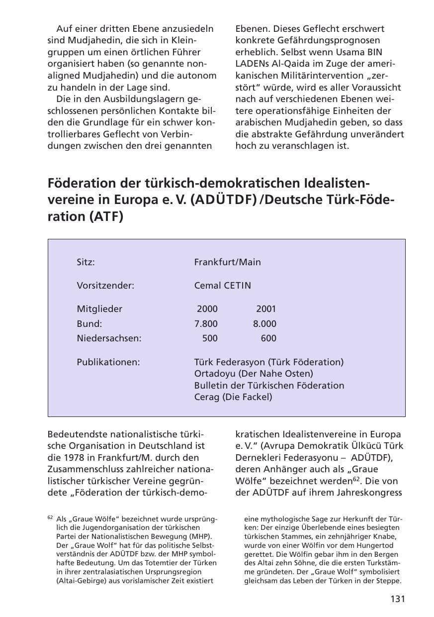 Seite 132 des Verfassungsschutzbericht 2001 Niedersachsen