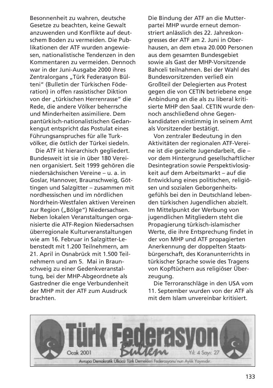 Seite 134 des Verfassungsschutzbericht 2001 Niedersachsen