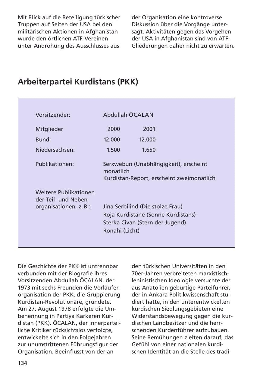 Seite 135 des Verfassungsschutzbericht 2001 Niedersachsen