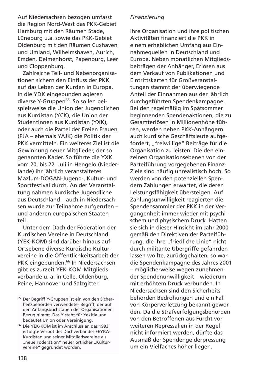 Seite 139 des Verfassungsschutzbericht 2001 Niedersachsen