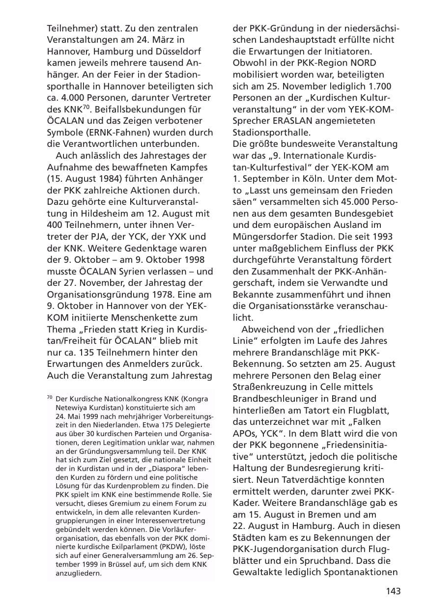 Seite 144 des Verfassungsschutzbericht 2001 Niedersachsen