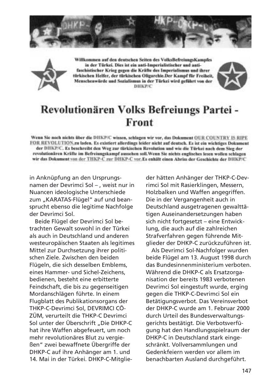 Seite 148 des Verfassungsschutzbericht 2001 Niedersachsen
