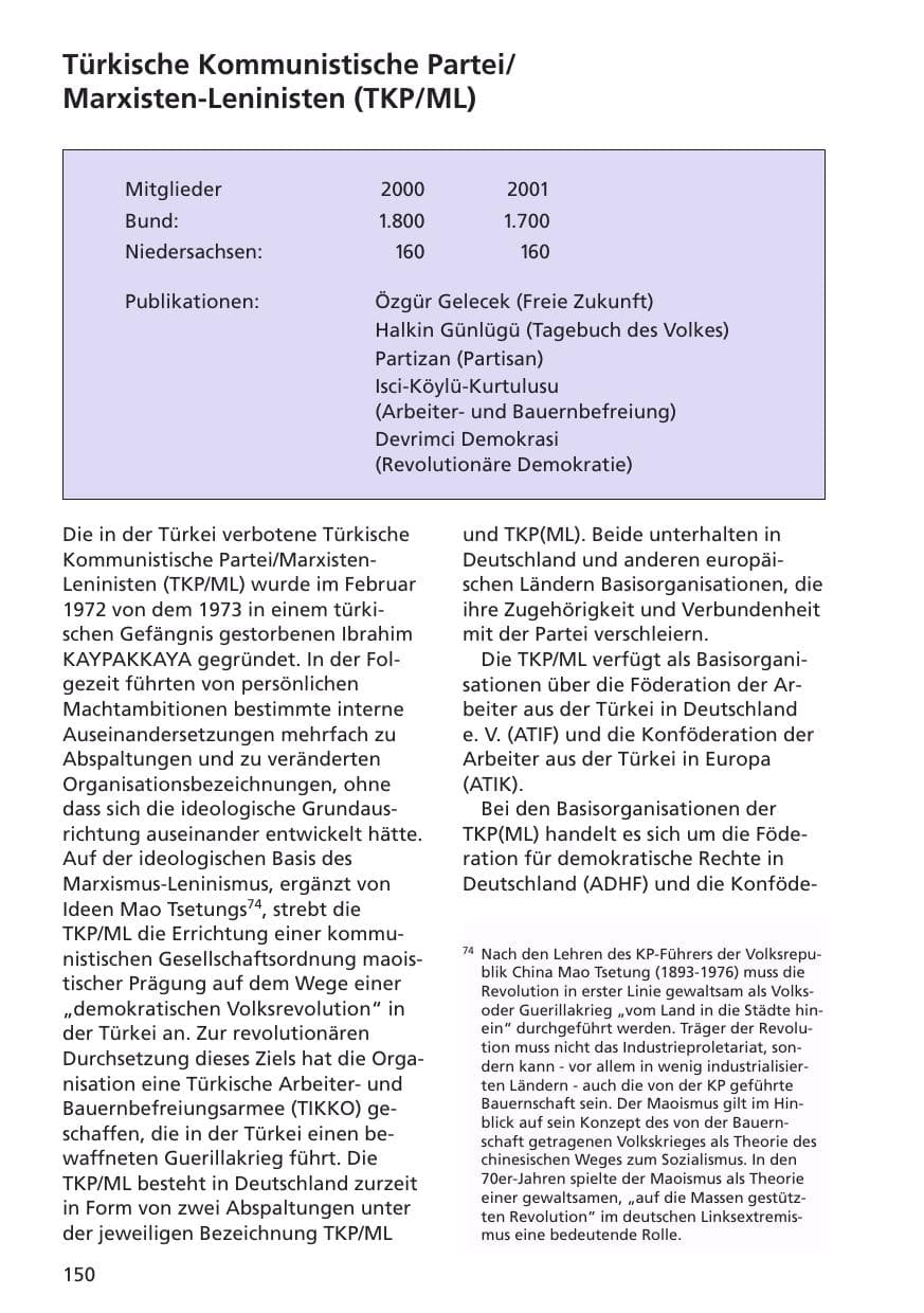 Seite 151 des Verfassungsschutzbericht 2001 Niedersachsen
