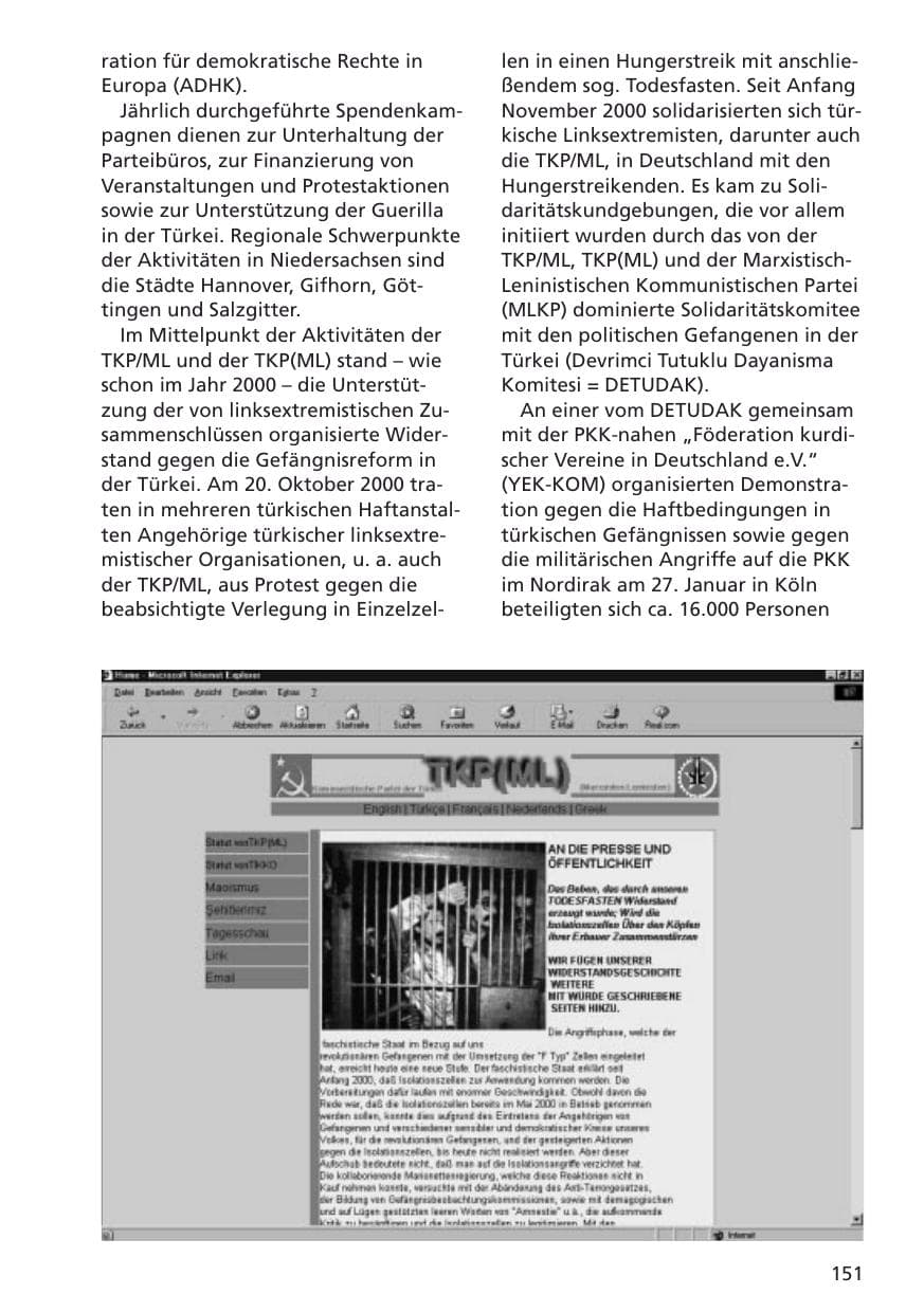 Seite 152 des Verfassungsschutzbericht 2001 Niedersachsen