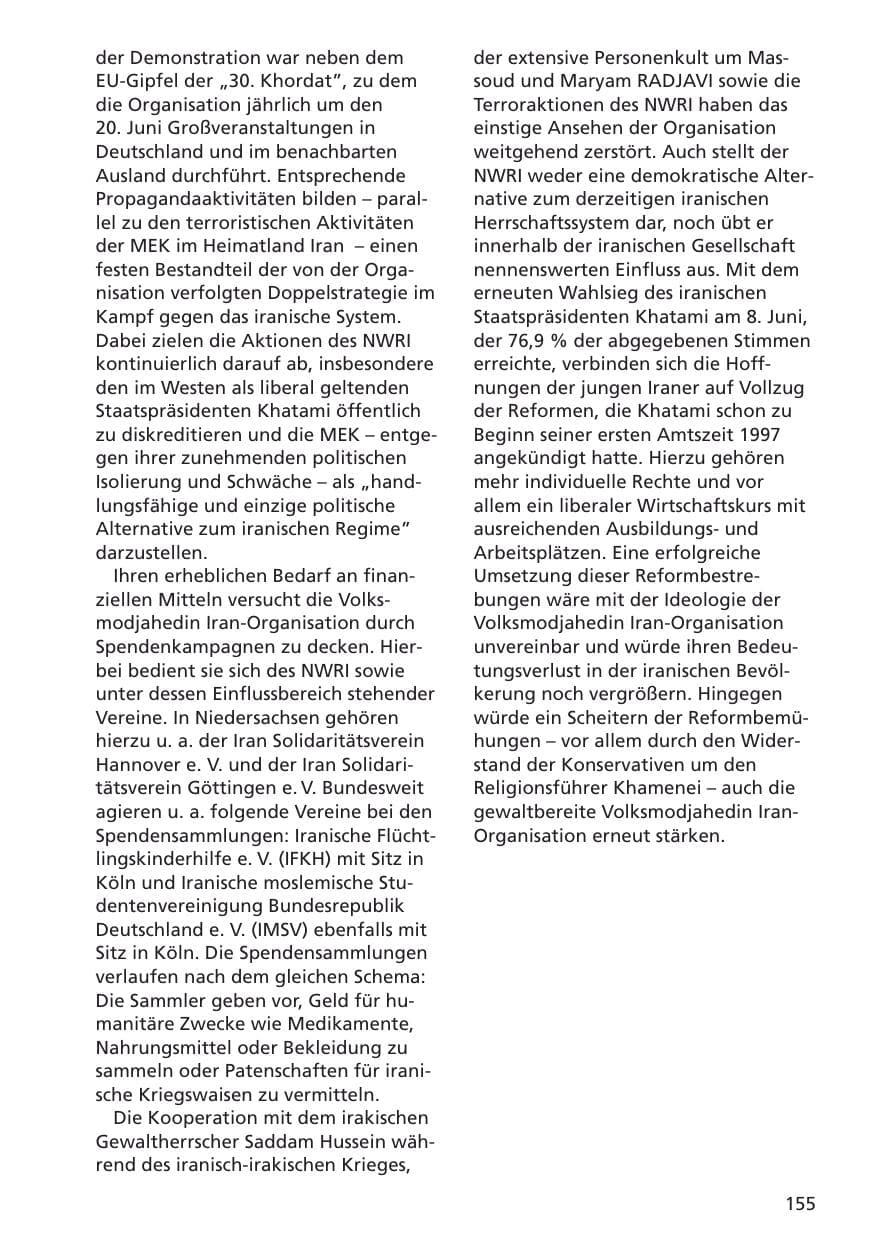 Seite 156 des Verfassungsschutzbericht 2001 Niedersachsen