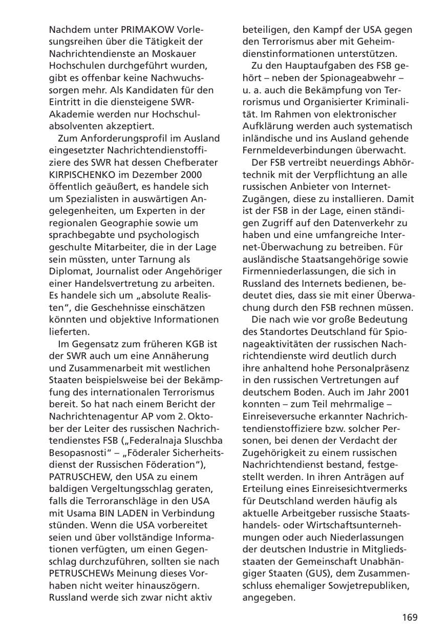 Seite 170 des Verfassungsschutzbericht 2001 Niedersachsen