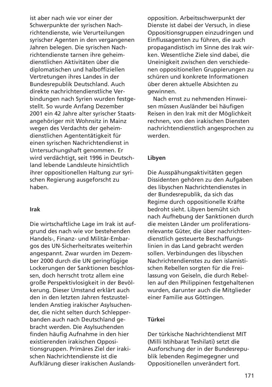 Seite 172 des Verfassungsschutzbericht 2001 Niedersachsen