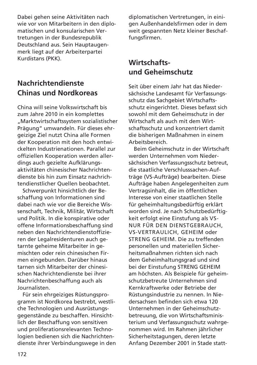 Seite 173 des Verfassungsschutzbericht 2001 Niedersachsen