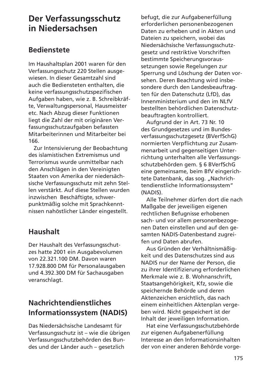 Seite 176 des Verfassungsschutzbericht 2001 Niedersachsen