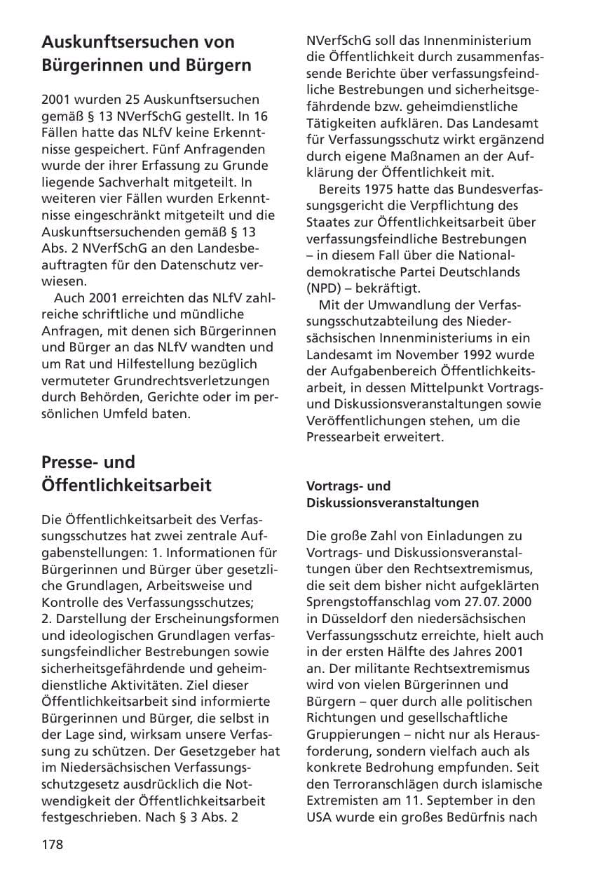 Seite 179 des Verfassungsschutzbericht 2001 Niedersachsen